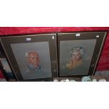 David Hankinson: a pair of framed mixed media portraits depicting a lady and gentleman, both