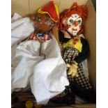 Two unboxed vintage Pelham Puppets, Minstrel (a/f) and Bimbo the Clown (tangled)