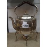 A silver plated spirit kettle of semi-reeded design