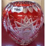 A cut and overlay ruby glass vase marked Brierley to base