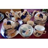 A Gaudy Welsh twelve place tea set including teapot, jug and sucrier