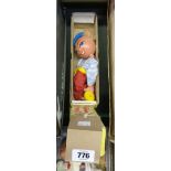 Two vintage boxed Pelham Jumpette Puppets, Clown and Boy