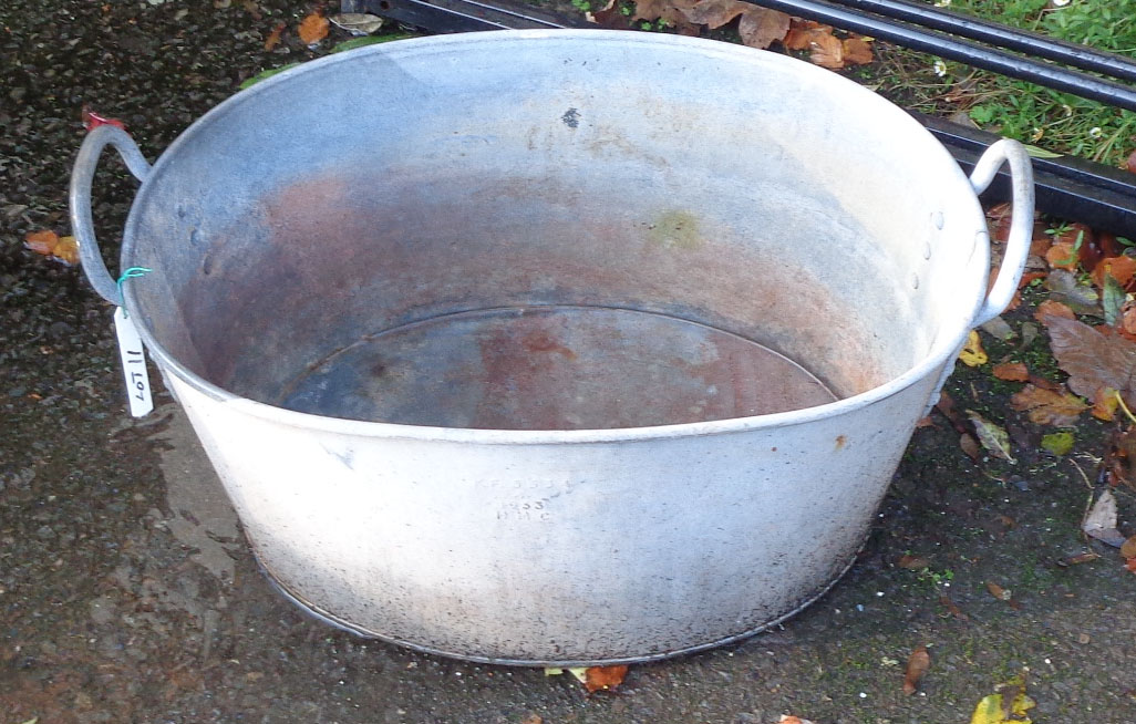 A galvanised bath tub