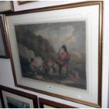 George Morland: a gilt framed antique coloured mezzotint of "The Fern Gatherers", published in