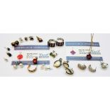 A quantity of assorted jewellery ear-rings, also two synthetic gemstone pendants with certificates