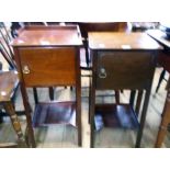 Two similar early 20th Century mahogany bedside pot cupboards, one with low raised back, the other