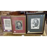 Three framed antique monochrome portrait engravings including Henry Fitzalwine Knight (Lord Mayor of