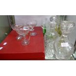 Two decanters, a boxed set of Bond ware wine glasses, seven hock glasses - sold with three