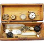 A wooden box containing a mid 18th Century silver pair cased verge fusee pocket watch by A. Walking,