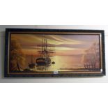 Gordon Allen: a gilt framed modern oil on canvas depicting a three masted sailing ship and other