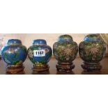 Two pairs of small cloisonné lidded jars