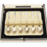 A cased set of six Art Deco part enamelled silver coffee spoons - Birmingham 1933 - various