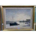 Vavasour Hammond: a gilt and hessian framed oil on board entitled "Essex Creek" - signed and various