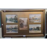 A gilt framed and slipped montage of five 19th Century watercolours depicting river landscapes