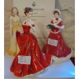 Three boxed Royal Doulton figures comprising For My Love HN 5158, Twelve days of Christmas Third Day