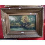 D. Morris: a Victorian gilt framed 19th Century oil on canvas depicting a mother collecting water
