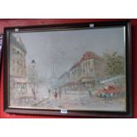 Burnett: a 20th Century framed oil on canvas depicting a Parisian street scene with Eiffel Tower