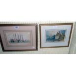 A. H. H.: a gilt framed watercolour depicting a riverside farmhouse - sold with a framed sketch