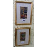 Two modern gilt framed small 18th Century Moghul School high quality watercolours depicting seated