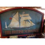 A large dome topped pub sign naively depicting The British Schooner, Susan Vittery, signed Dale '79