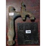 A large brass tap - sold with a GWR cast iron plate
