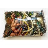 A bag containing a collection of mainly costume jewellery necklaces, etc.