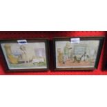 A pair of small oak framed 1920's Winnie The Pooh nursery prints "Christopher Robin's Green