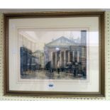 Cecil Tatton Winter: a gilt framed good quality coloured etching depicting the Royal Exchange -