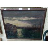 G. Agostini: an oak framed oil on canvas depicting a harbour view with moored sailing vessels at