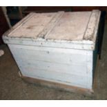 A 3' 1 1/2" late Victorian painted pine lift-top transit trunk with zinc lining and flanking iron