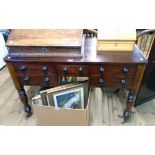 A 4' 19th Century mahogany knee-hole desk with central short drawer and four flanking drawers, set