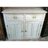 A 4' Victorian stripped pine dresser base with two drawers and pair of panelled cupboard doors