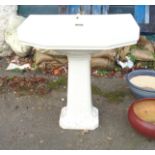 A mid 20th Century Twyfords Duramant, Old Ivory pedestal wash basin with later taps
