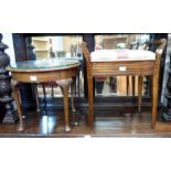 An Edwardian stained wood locker piano stool a/f - sold with a glass topped occasional table