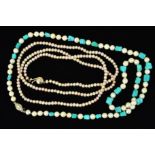 TWO CULTURED PEARL NECKLACES to include a long freshwater cultured pearl necklace measuring