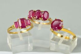 THREE 9CT GOLD MODERN ASSORTED GEM SET DRESS RINGS to include a large single stone composite,