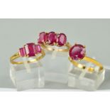 THREE 9CT GOLD MODERN ASSORTED GEM SET DRESS RINGS to include a large single stone composite,