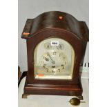 AN EDWARDIAN BRACKET CLOCK, with silvered Arabic dial and chime/silent, slow/fast dials, eight day