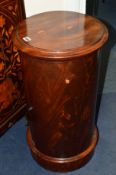 A VICTORIAN FLAME MAHOGANY CYLINDRICAL POT CUPBOARD, approximate diameter 40cm x height 76cm