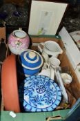 VARIOUS CERAMICS AND A PICTURE to include T G Green 'Cloverleaf' covered jar, an early Copeland