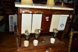 A LATE 19TH/EARLY 20TH CENTURY MAHOGANY MARBLE TOPPED WILSONS SODA FOUNTAIN, fitted with four