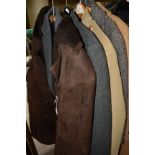 SIX VARIOUS GENTLEMAN'S COATS, to include 'Hammersley' wool coat, a suede coat (BORG), a Crombie etc