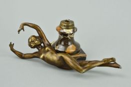 AN ART DECO BRONZE FIGURE, modelled as a dancing nude, on onyx base, stamped 'Vivian' 'Made in