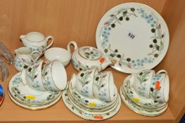 WEDGWOOD 'SPRING MORNING' TEASET, to include cake plate, small teapot, sugar and cream jug, milk