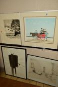 FOUR PICTURES AND PRINTS to include a Jan Balet limited edition print 64/300 of bathers riding a