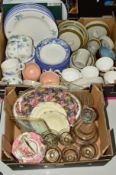 TWO BOXES OF CERAMICS AND GLASSWARE to include Doulton 'Blueberry' tablewares etc