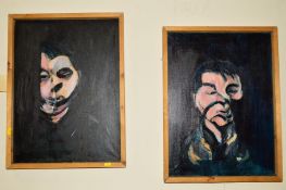 TWO OIL ON CANVAS PORTRAITS IN THE STYLE OF FRANCIS BACON, from the self portrait series,