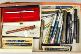 A SELECTION OF PENS to include various Swan pens, a marble effect Conway Dinkie pen, a cased set