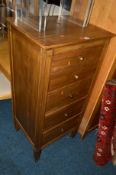 A TALL REPRODUCTION HARDWOOD CHEST OF FIVE SHORT DRAWERS, width 60cm x depth 50cm x height 126cm