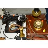 A GEC BAKELITE GECOPHONE TELEPHONE, converted for modern use, with a reproduction wall mounted brass